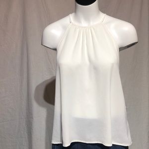 Cream polyester spandex dress Spaghetti strap high neck semi sheer tank top